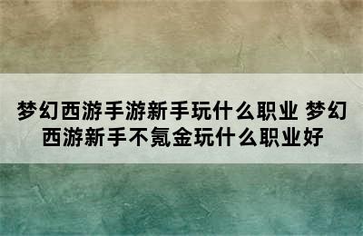 梦幻西游手游新手玩什么职业 梦幻西游新手不氪金玩什么职业好